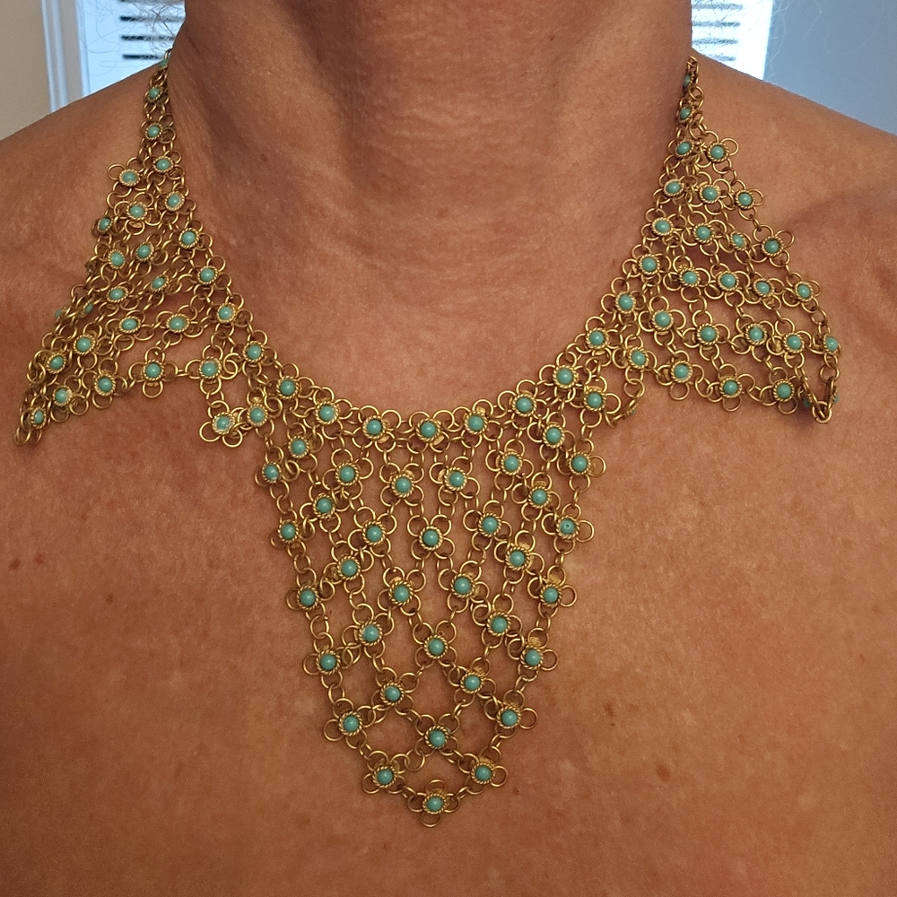 Brass Chain link TURG tone Stones Egyptian Necklace